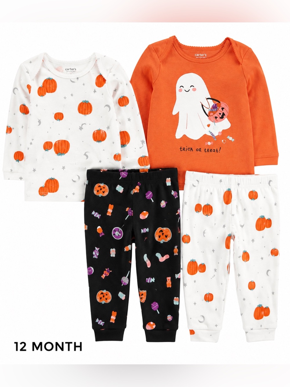 Carter's Halloween Pumpkin & Ghost Pajama Set in Orange, White, Black